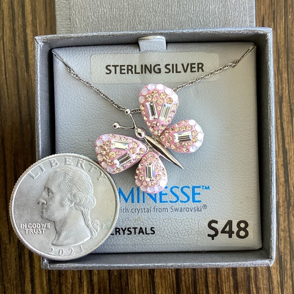 Luminescent Sterling Silver Pink Butterfly with crystal from Swarovski.  NEW - Picture 6 of 6